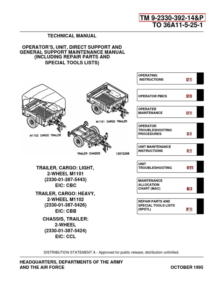 ARMY TM 9233039214P M1102 & M1102 Trailer Tech Manual Apr01