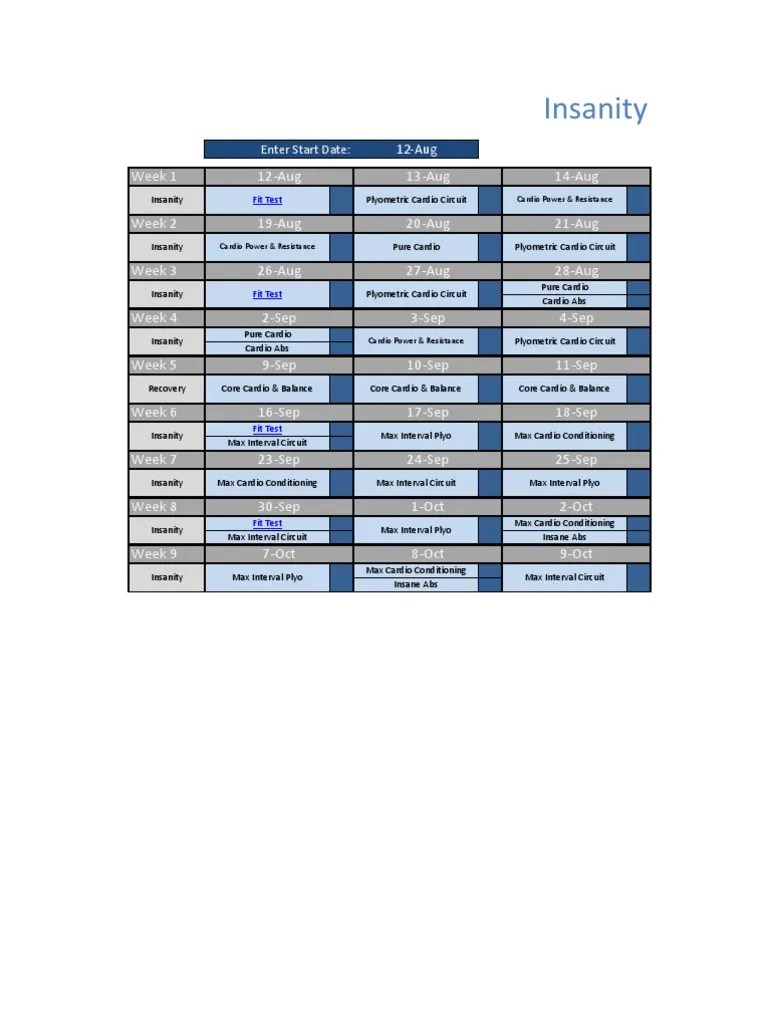 Insanity Workout Excel Worksheet Self Care Human Body