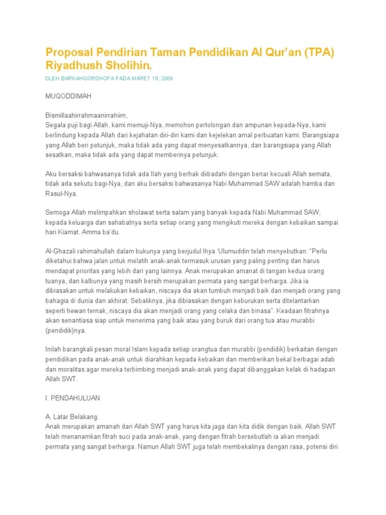 Proposal Pendirian Taman Pendidikan Al Qur