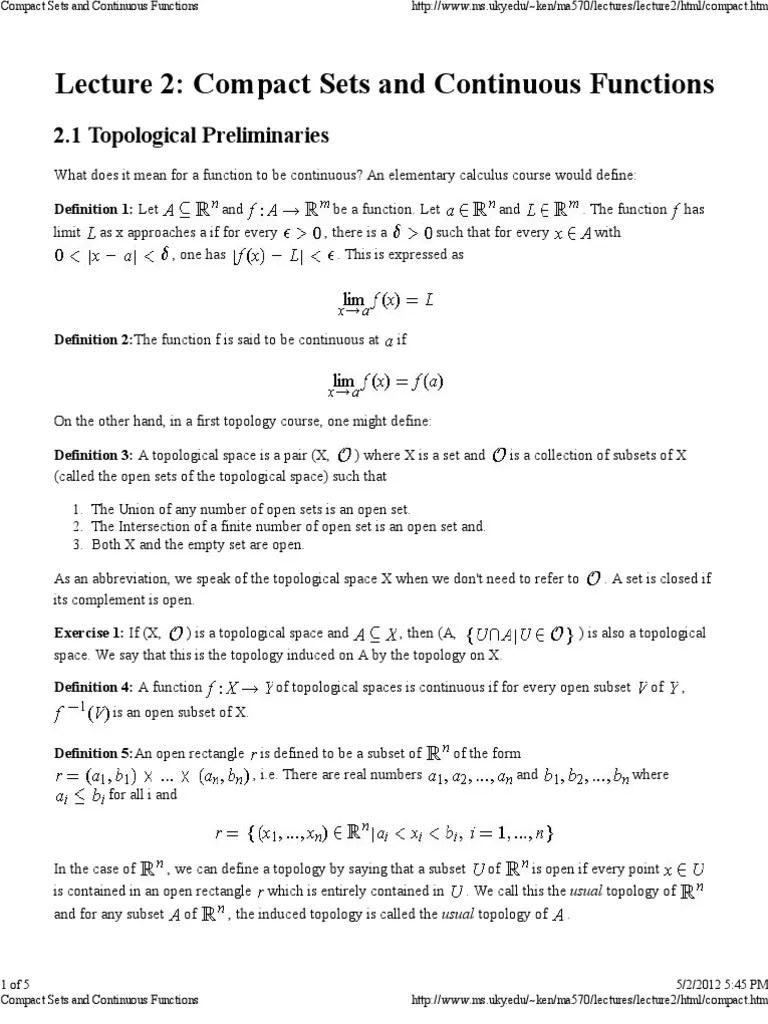 Compact Sets and Continuous Functions PDF Compact Space