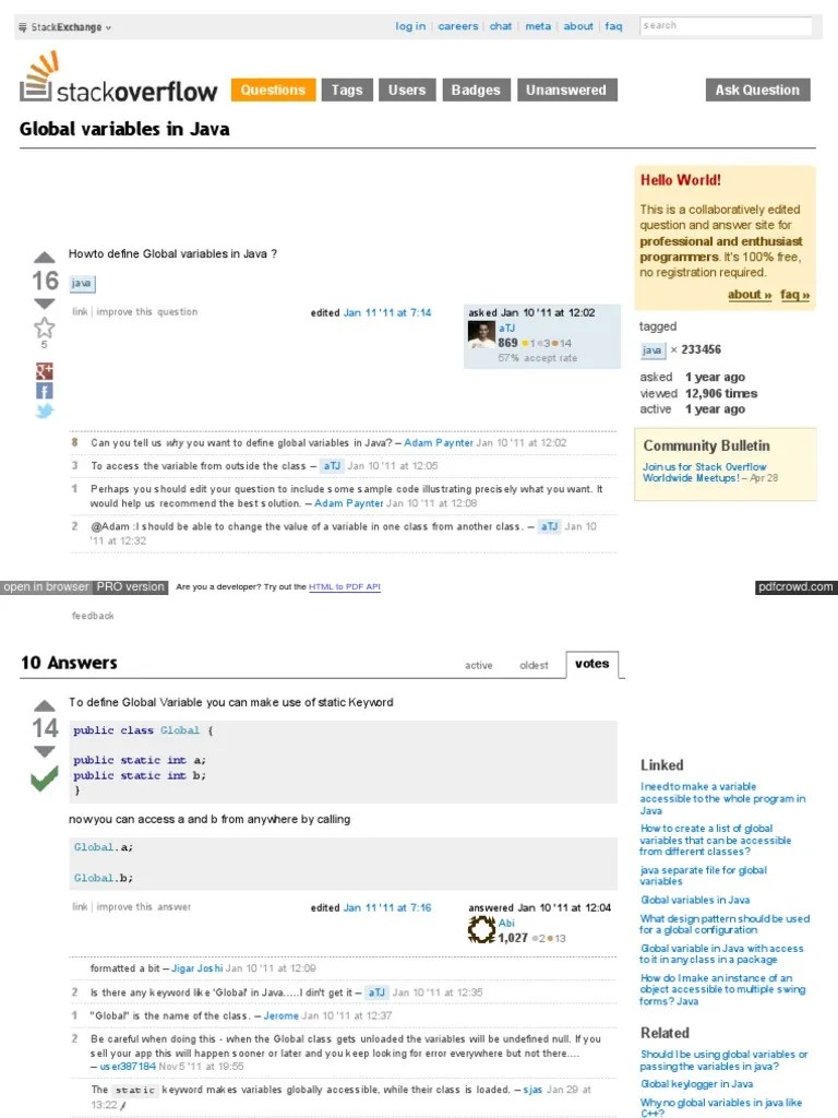 Global Variable in Java Java (Programming Language) Variable