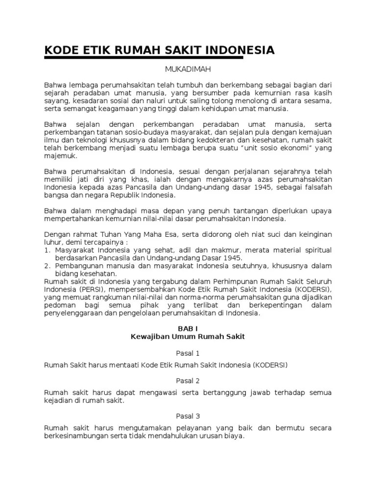 Kode Etik Rumah Sakit Indonesia PDF