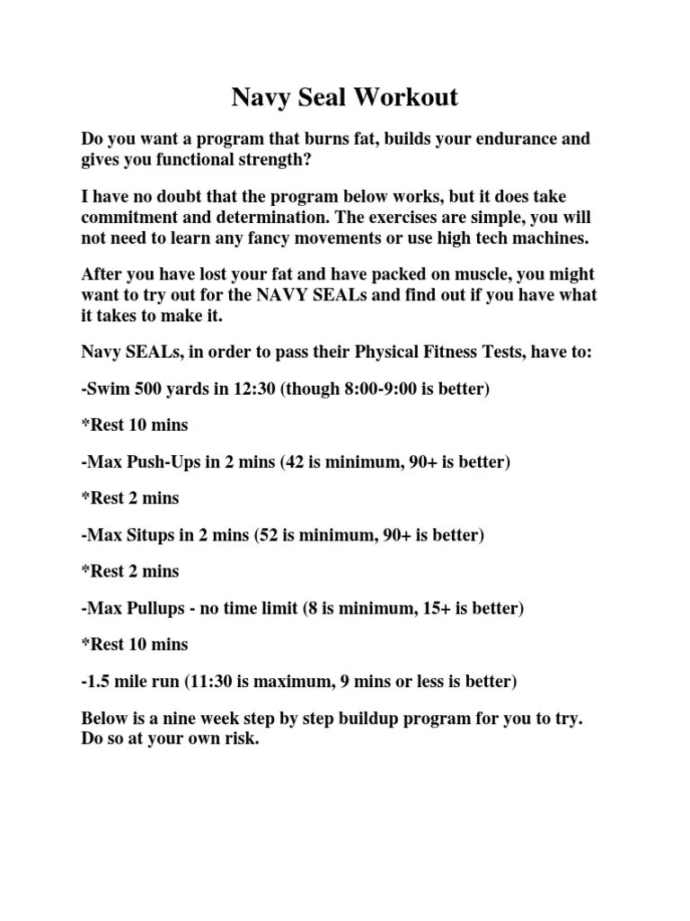 Navy Seal Workout PDF Human Weight Management Of Obesity