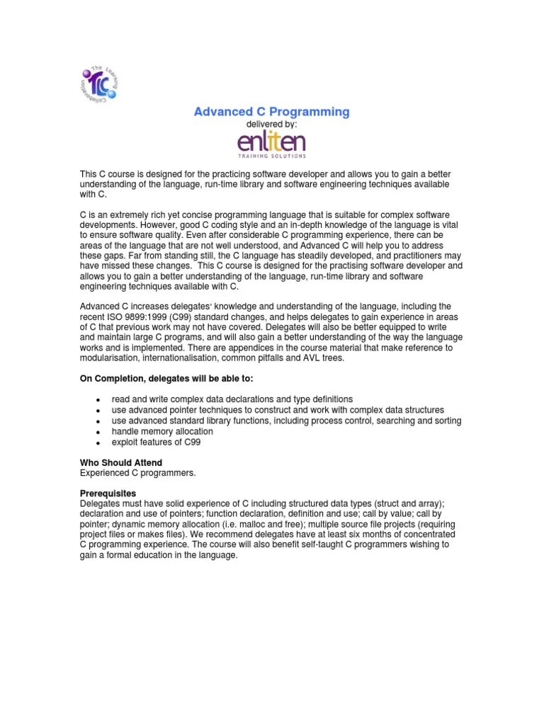 TLC Advanced C Programming Enliten PDF C (Programming Language