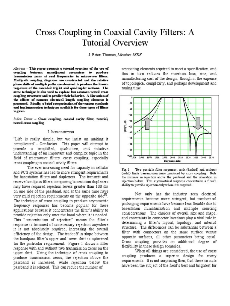 Cross Coupling in Coaxial Cavity Filters A Tutorial Overview