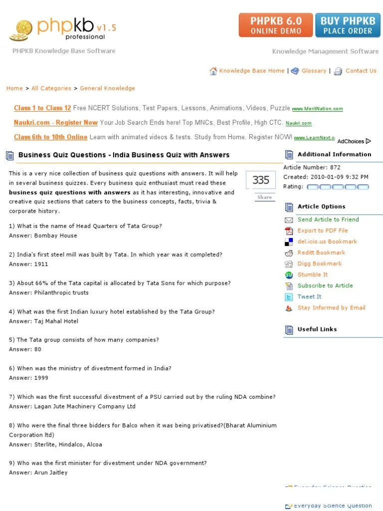 Business Quiz Questions India Business Quiz With Answers Quiz
