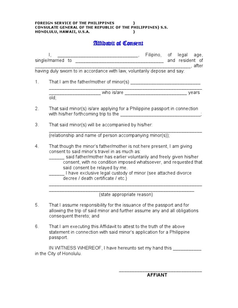 Sample Affidavit of Consent