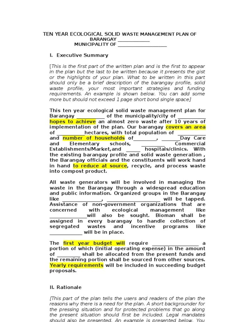 Barangay Swmp TemplateLGU Presentation (2) Waste Management Municipal Solid Waste
