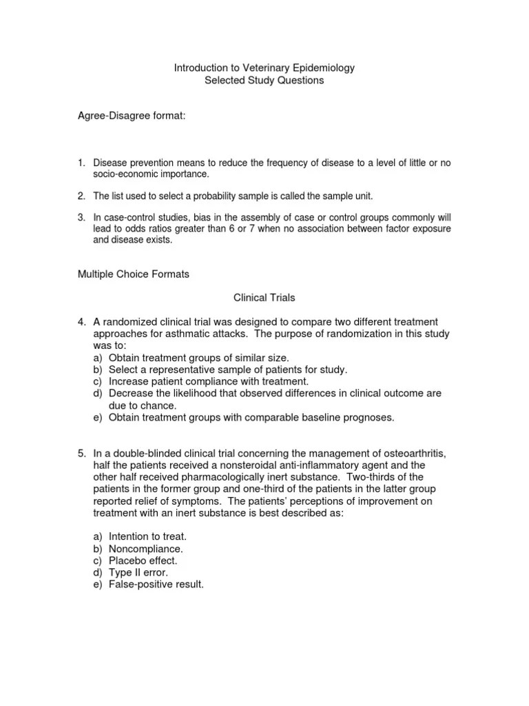 Study Questions Epidemiology Sensitivity And Specificity Cohort Study