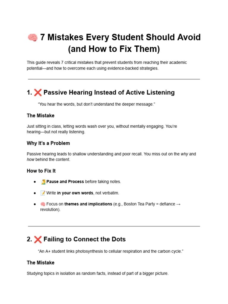 Avoid These 7 Student Mistakes PDF Mindset Psychological Concepts