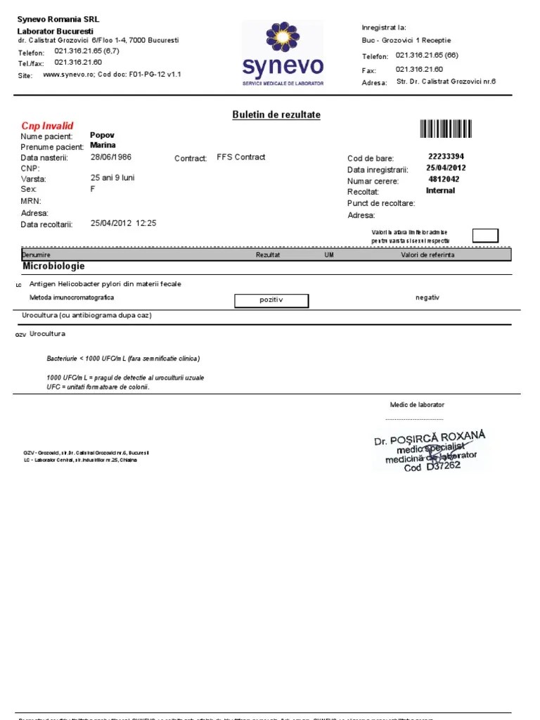 Rezultat Analize Synevo