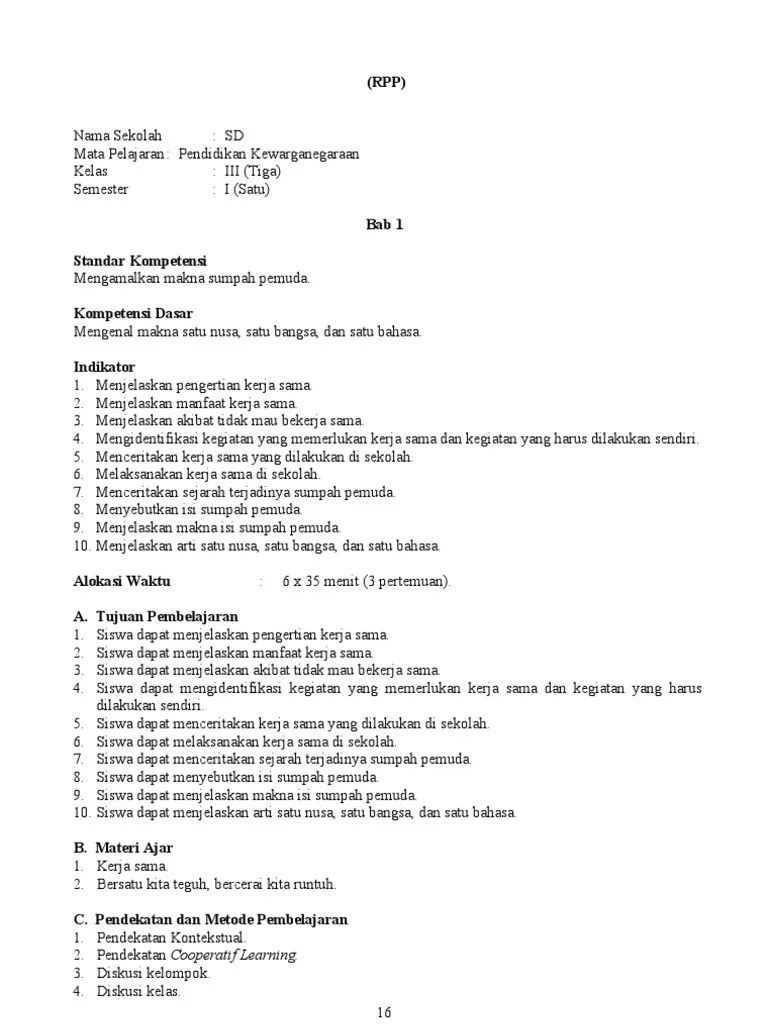 RPP PKN Kelas III SD Semester 1 Dan 2 PDF