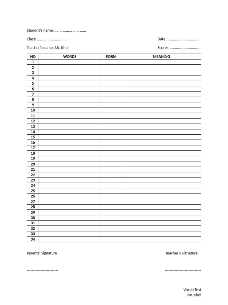 Vocab Test Pdf