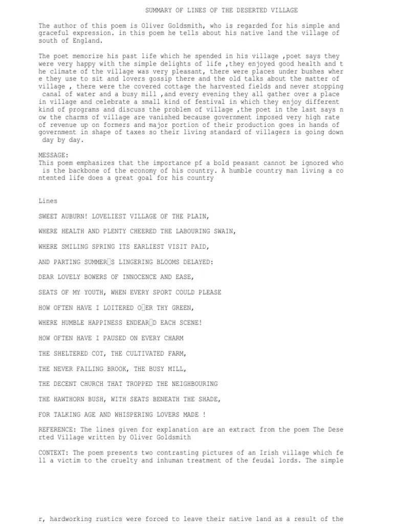 Lines From The Deserted Village PDF