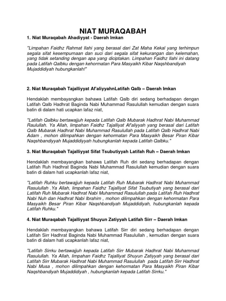 Niat Muraqabah Seluruhnya | PDF
