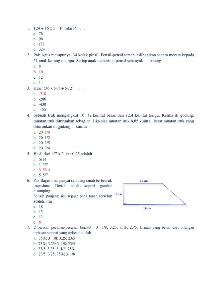 Soal Try Out UN Matematika SD Paket 2