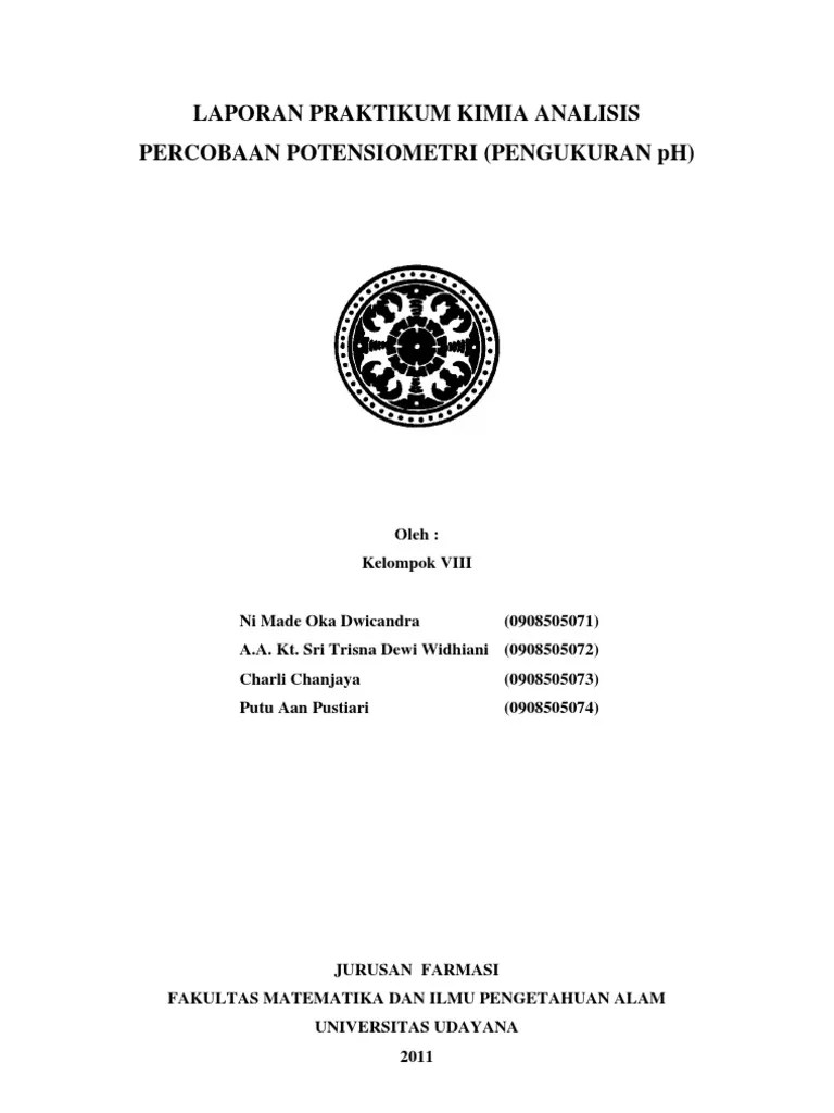 Laporan Praktikum Kimia Analisis Percobaan Potensiometri (Pengukuran Ph)