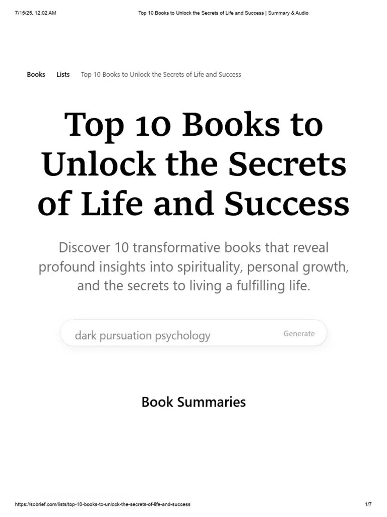 Top 10 Books To Unlock The Secrets of Life and Success Summary