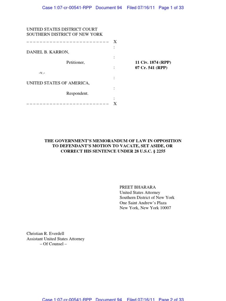 2255 GOVERNMENT MEMORANDUM OF LAW IN OPPOSITION Actual