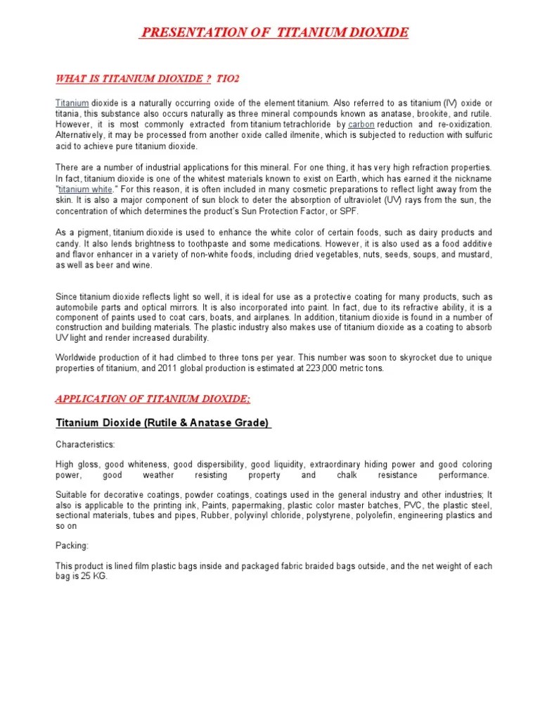 Presentation of Titanium Dioxide PDF Titanium Dioxide Titanium