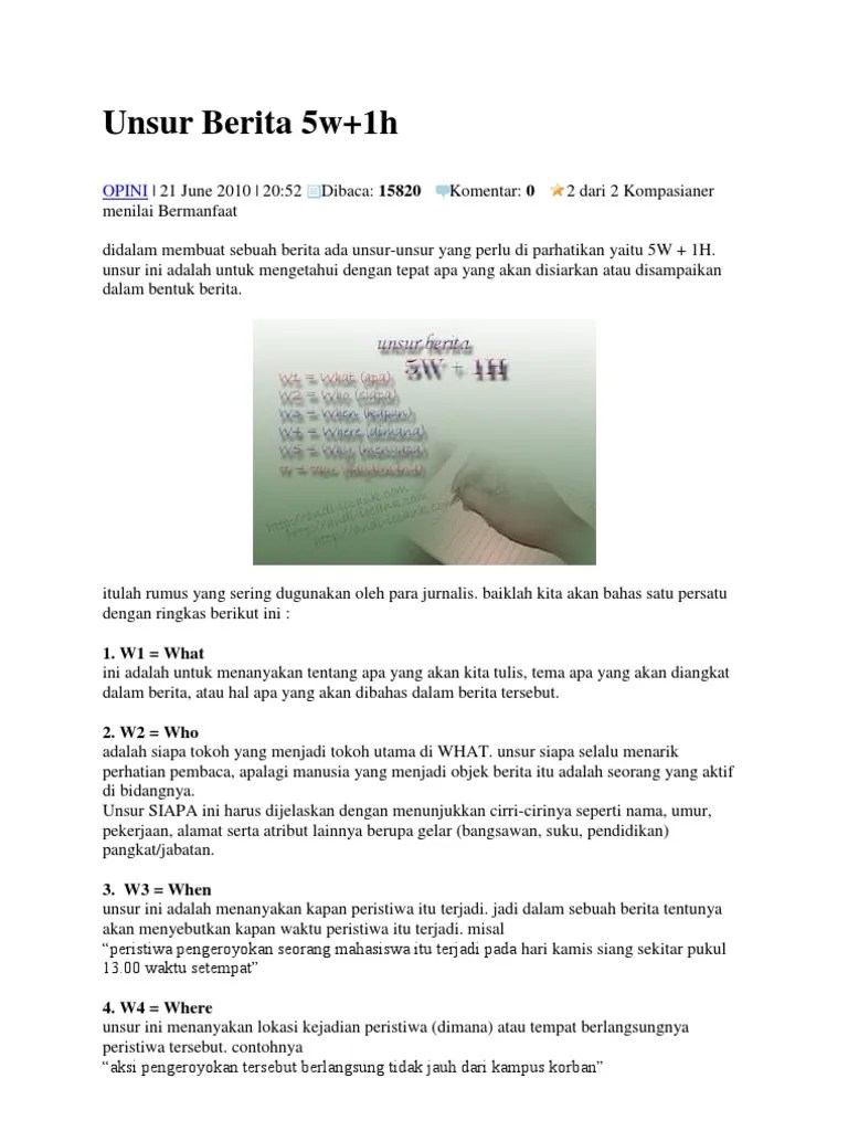 Unsur Unsur Berita 5w1h Berbagai Unsur