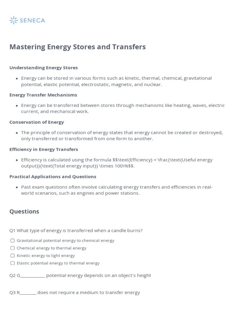 Mastering Energy Stores And Transfers Pdf Potential Energy