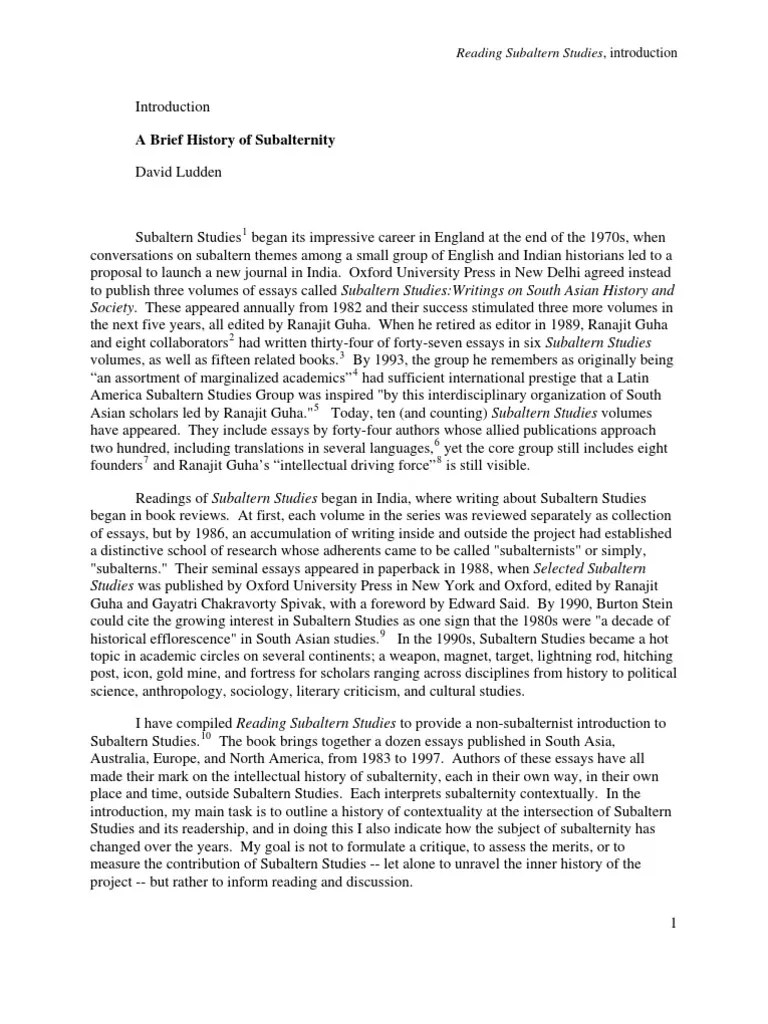 A Brief History of Subalternity David Ludden PDF Postcolonialism Nationalism