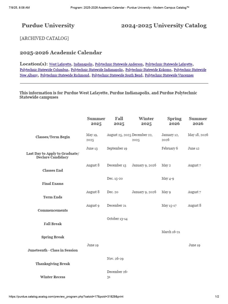 Purdue University Academic Calendar 2526 PDF Academic Term(09)