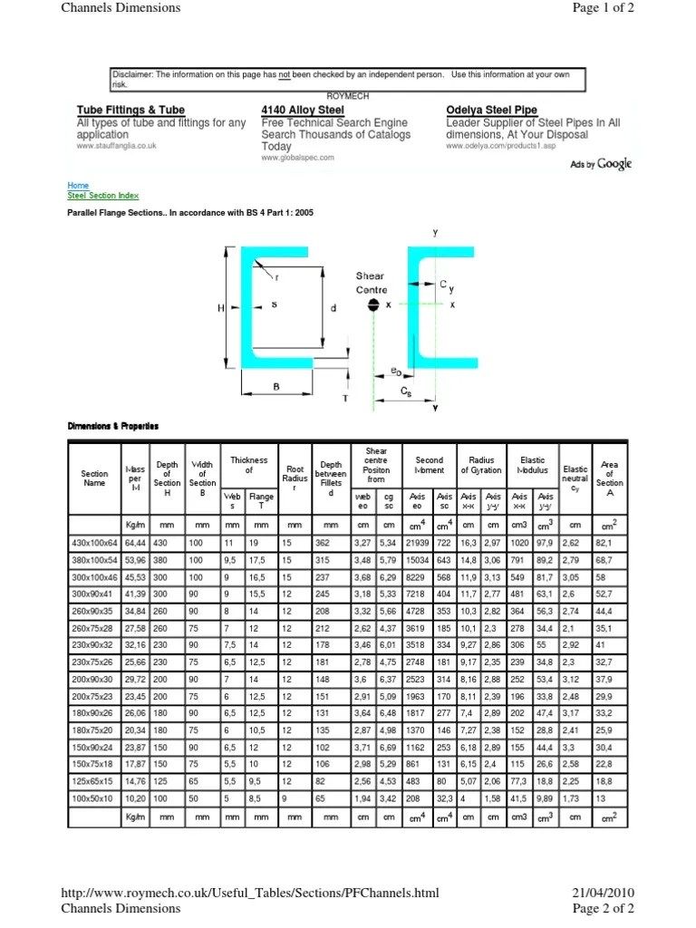Parallel Flange Sections.. in Accordance With BS 4 Part 1 2005 Pipe