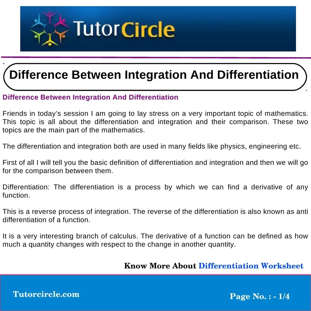 Difference Between Integration and Differentiation PDF