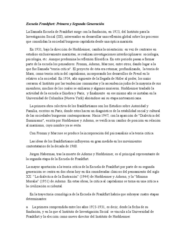 Escuela Frankfurt Trabajo Para Exponer Escuela de Frankfurt La