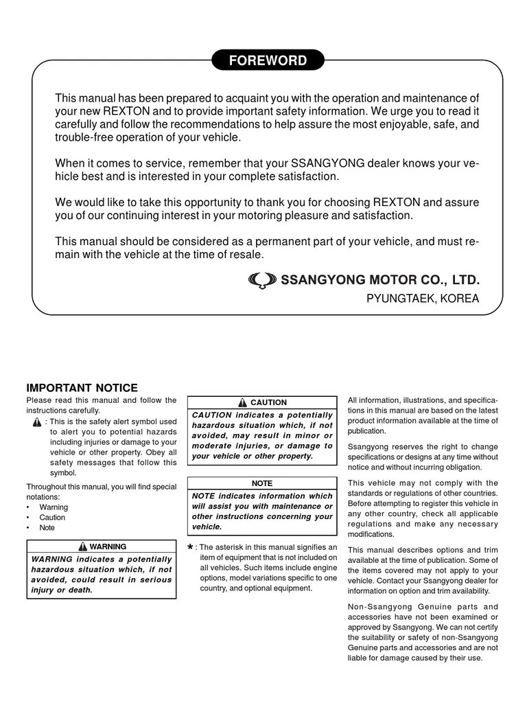 Rexton Owner Manual PDF Anti Lock Braking System Automatic