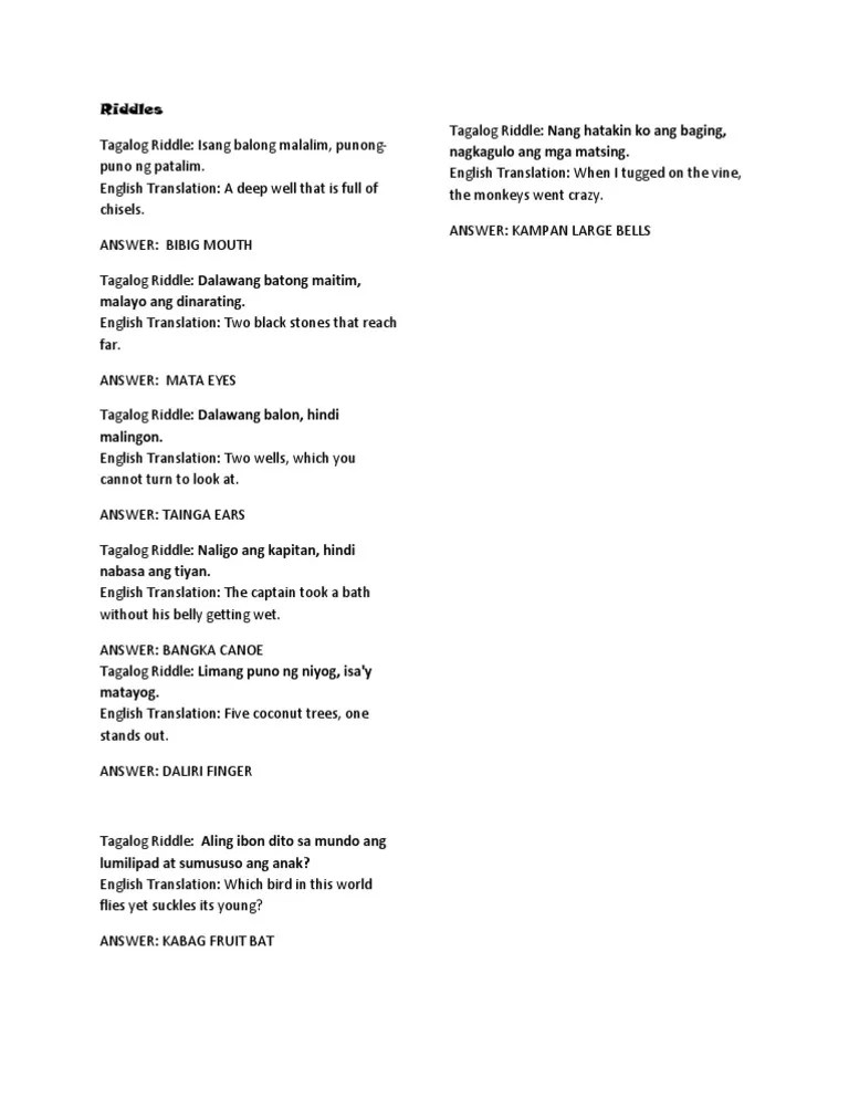 Brain Teasers Questions Tagalog