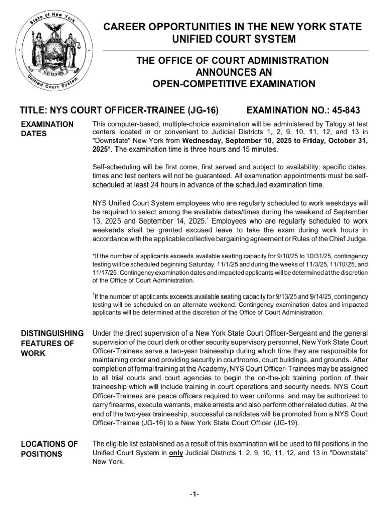 Nys Court Officer Trainee Exam Details Pdf Information
