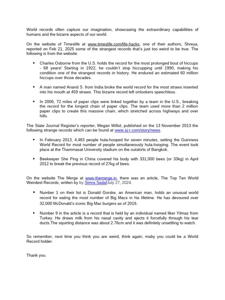 Bizarre World Records You Won't Believe PDF