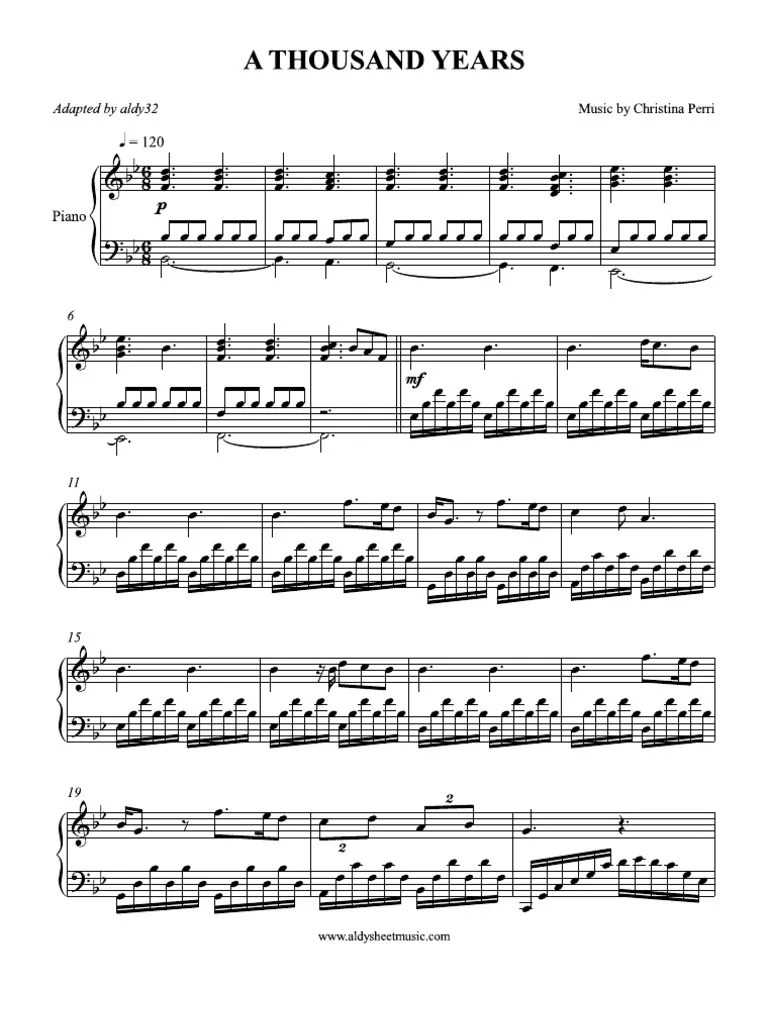A Thousand Years Piano Sheet Music Free Pdf Easy sting quot a