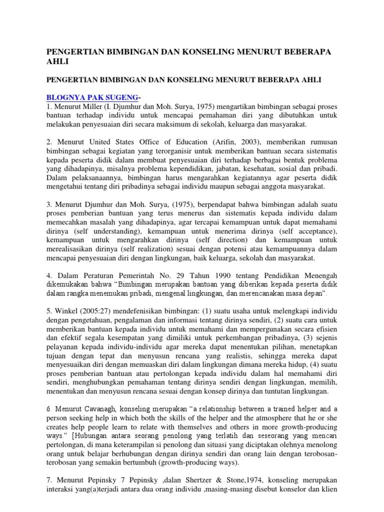 Pengertian Bimbingan Dan Konseling Menurut Beberapa Ahli | PDF