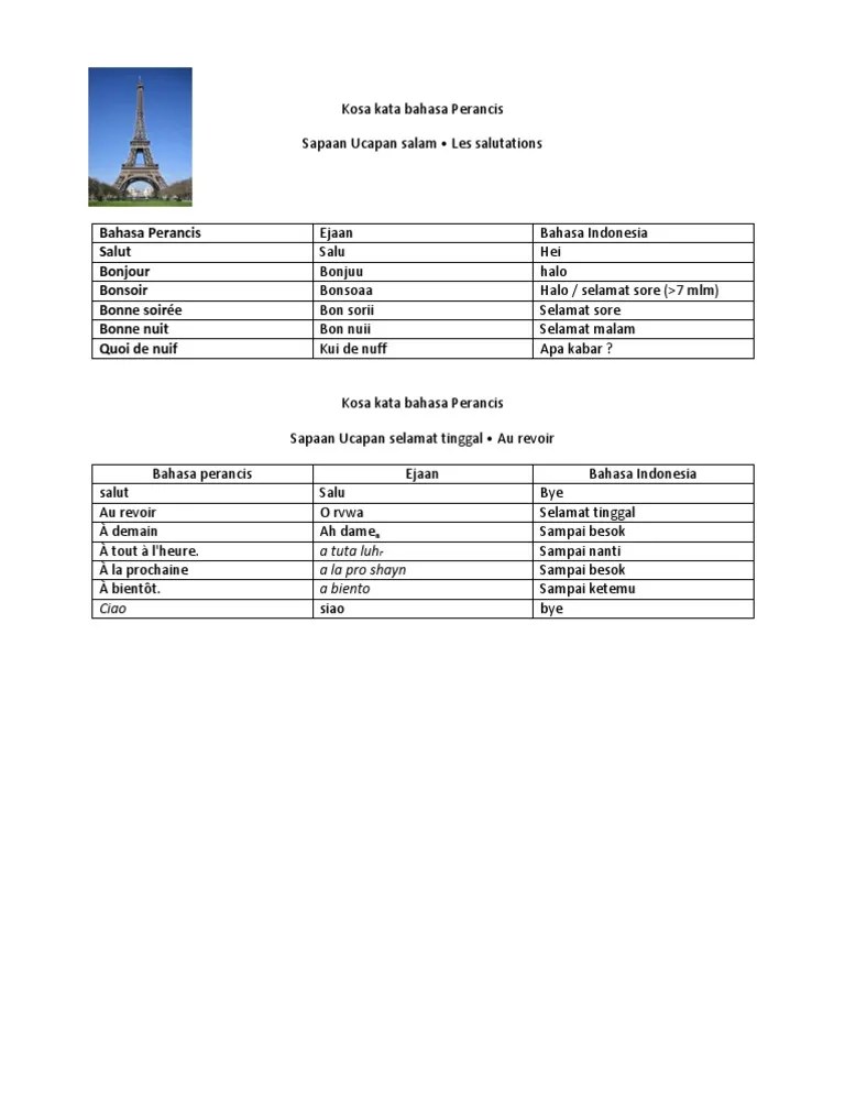 Kosa Kata Bahasa Perancis | PDF