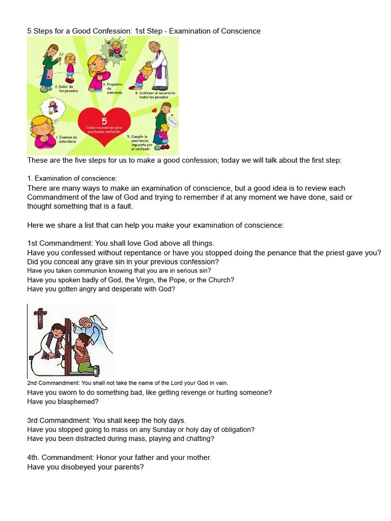 Steps for a Good Confession Examining Conscience PDF Religious