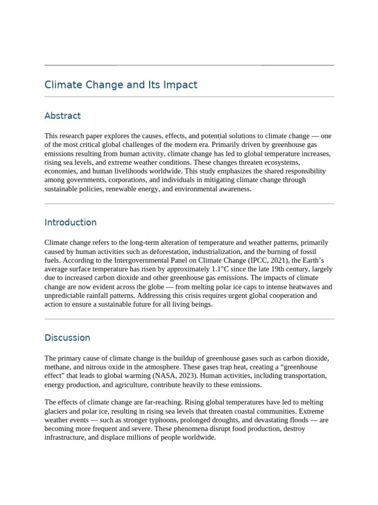 Climate Change and Its Impact PDF Climate Change Greenhouse Gas