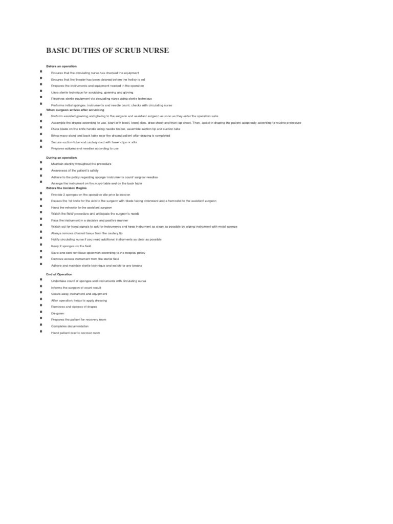 Basic Duties of Scrub Nurse PDF Surgery Medicine