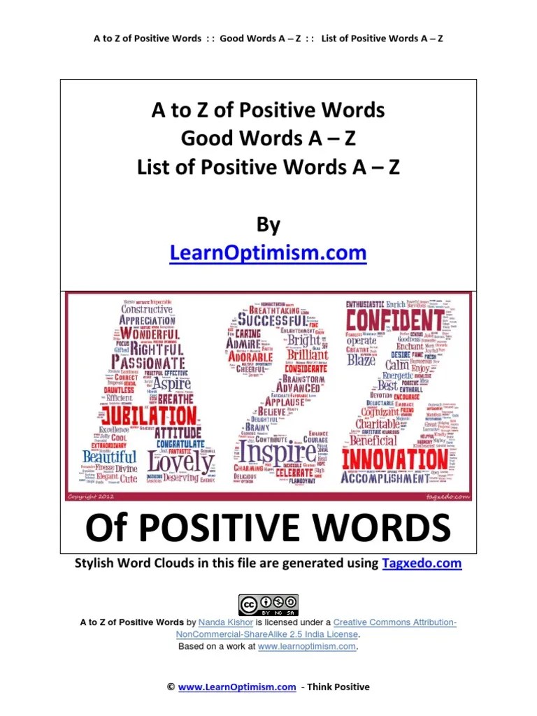 A to Z of Positive Words eBook Good Words A Z Psychological
