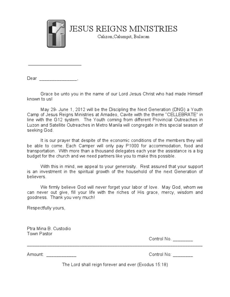 Reminder letter for youth camp