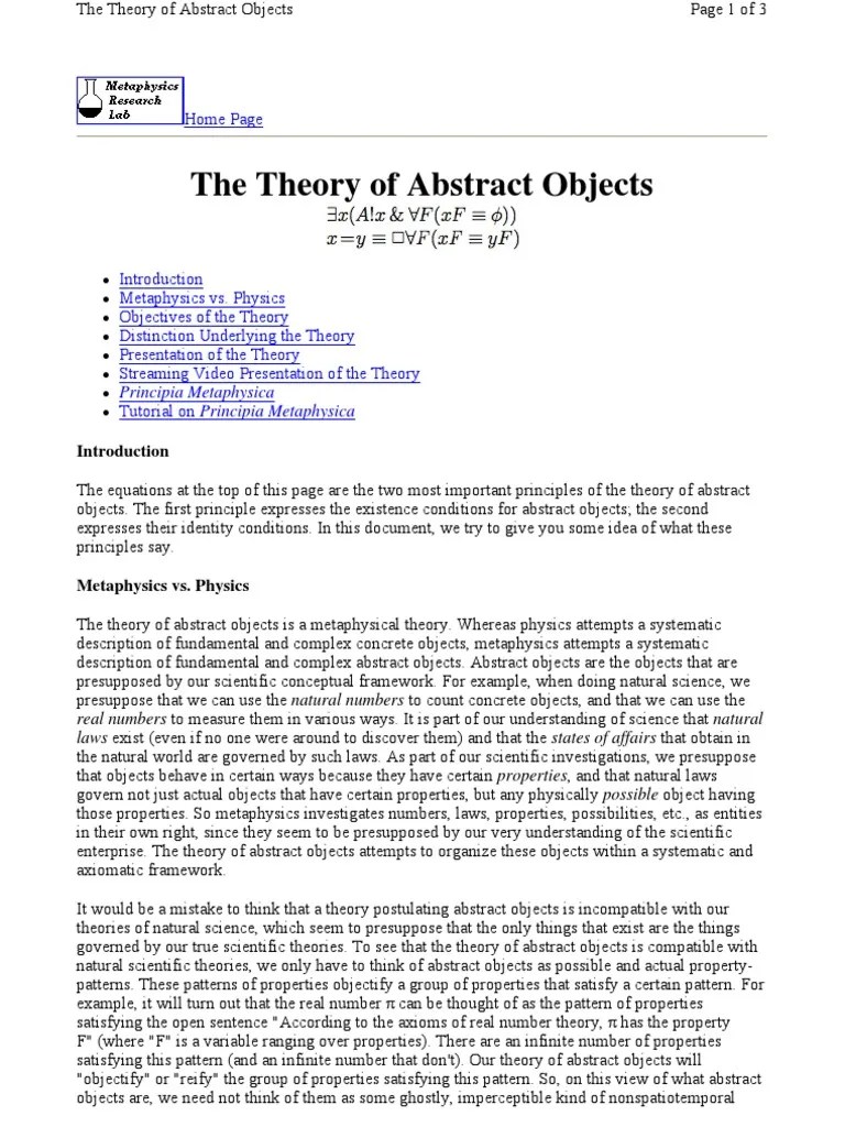 The Theory of Abstract Objects Object (Philosophy) Theory