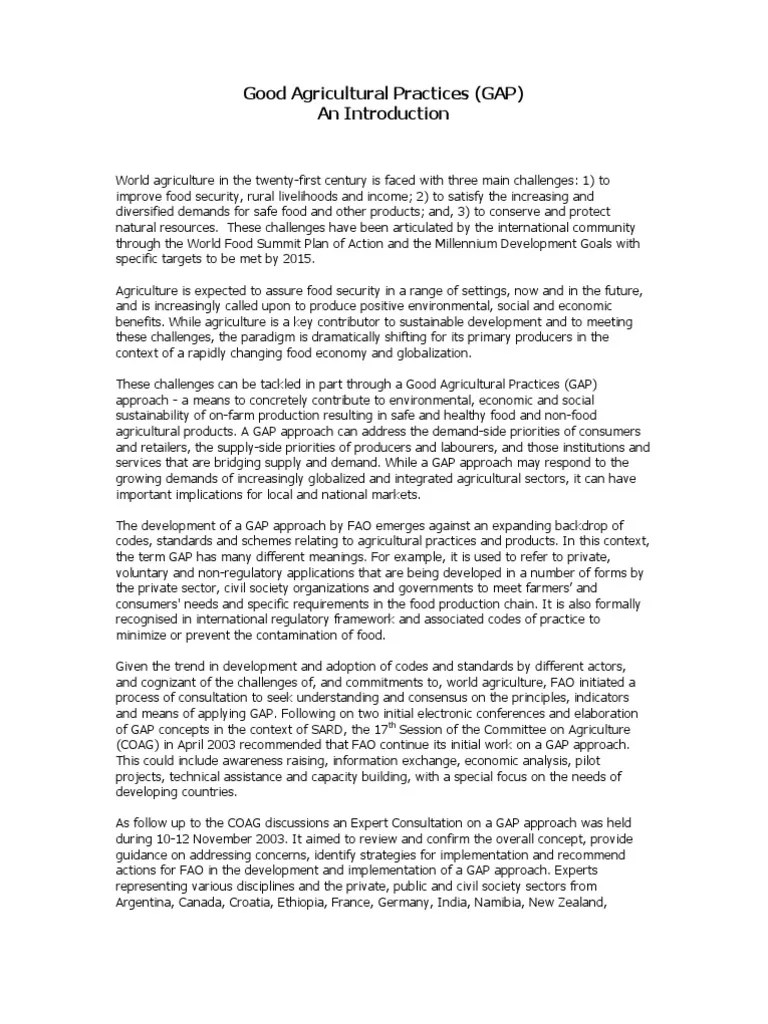 Good Agriculture Practice (An Approach) PDF Food And Agriculture