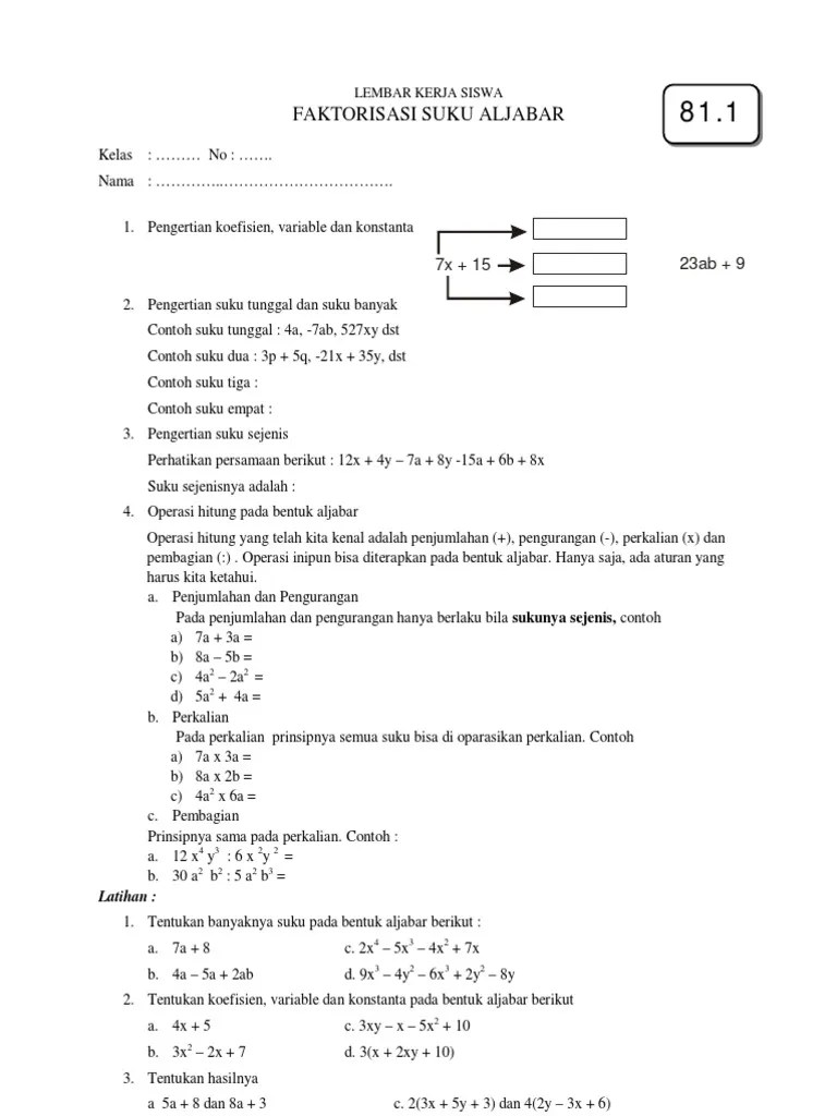 Tentukan Banyak Suku Pada Bentuk Aljabar Berikut Ini 5a 7 Seputar Bentuk