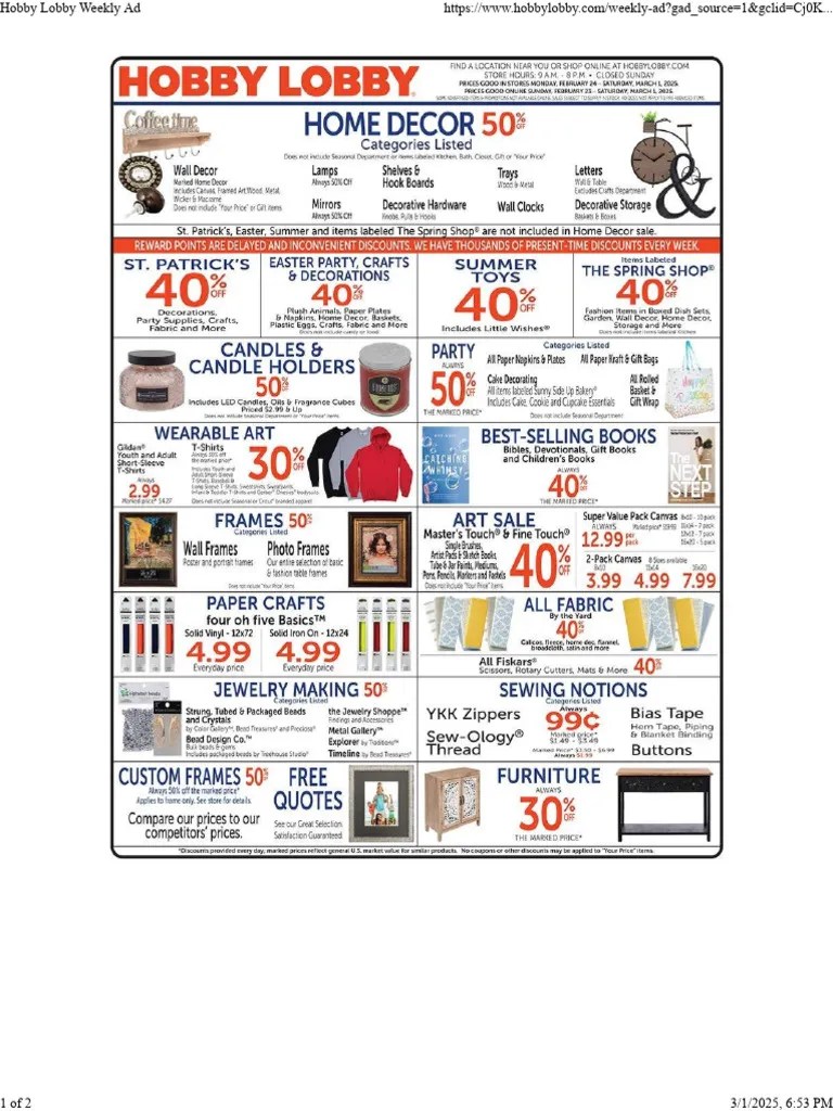 Hobby Lobby Weekly Ad PDF