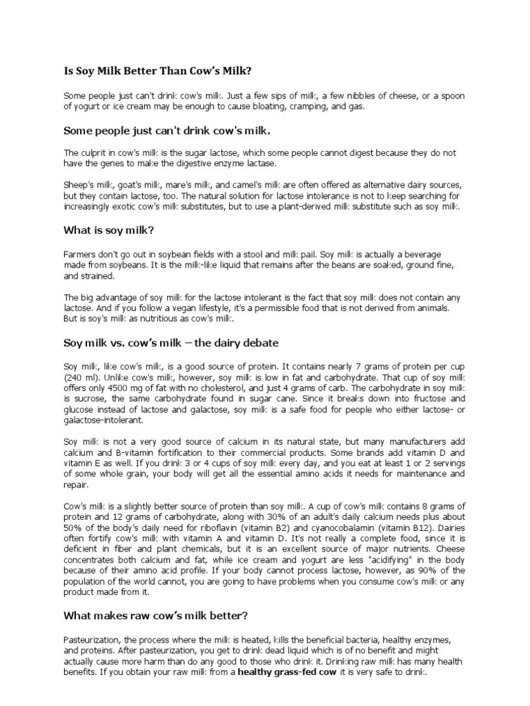 Is Soy Milk Better Than Cow PDF Soy Milk Soybean