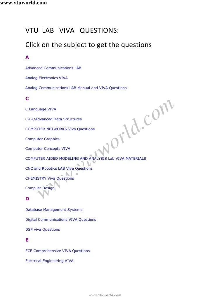 VTU LAB VIVA QUESTIONS A Comprehensive List of Engineering Subjects