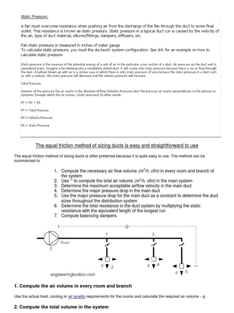 Duct Static Pressure Calculation Duct (Flow) Pressure